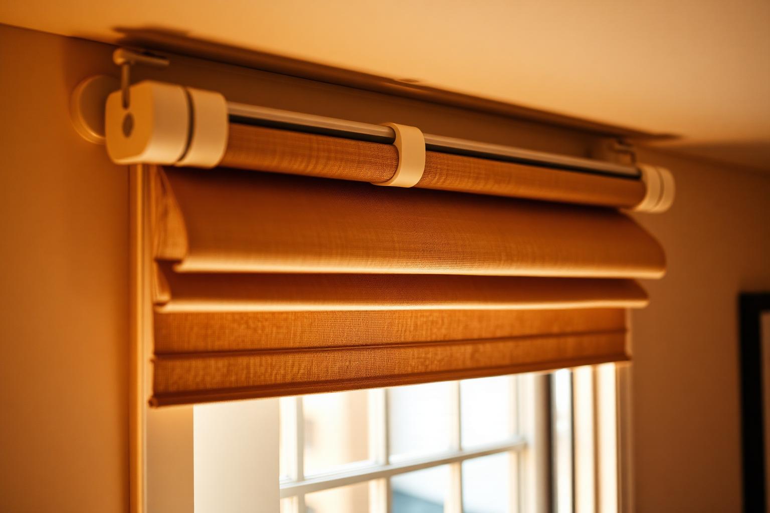 Close-up of a dual roller system with a solar layer in front and a blackout layer behind on one headrail