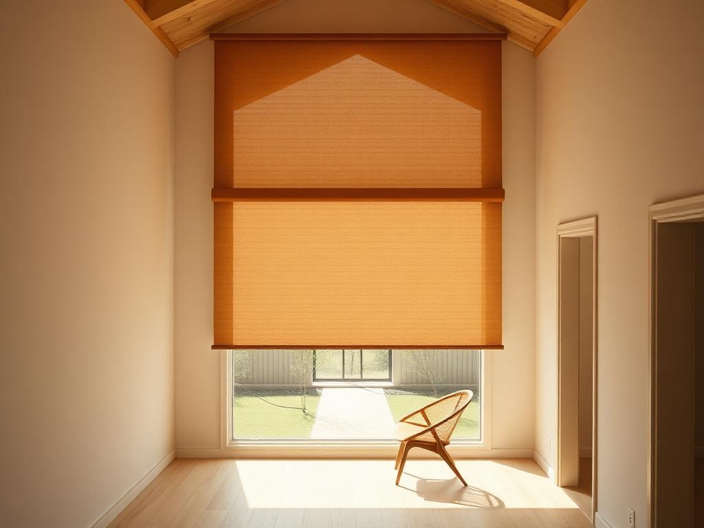 Ground-floor room with a top-down bottom-up shade, lower half closed and daylight through the open upper section