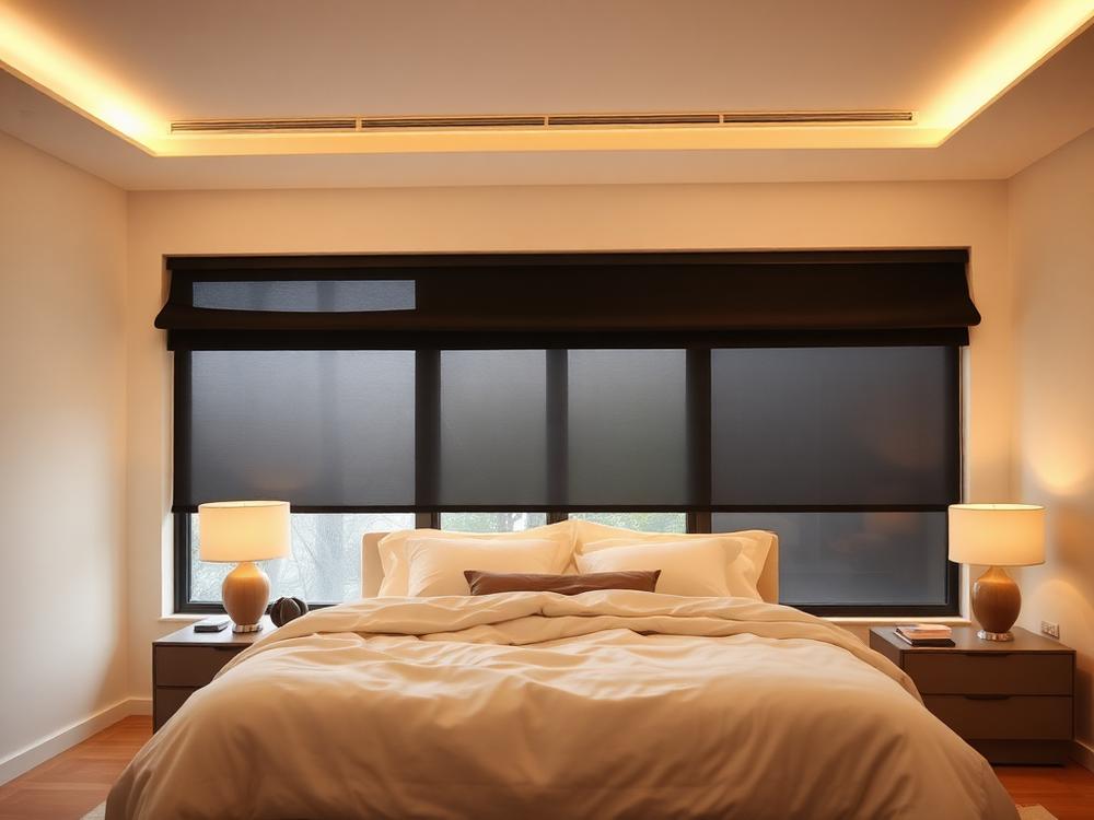 Motorized blackout shades in a Florida bedroom